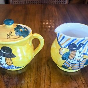 Hand-Painted Ceramic Creamer and Sugar Set